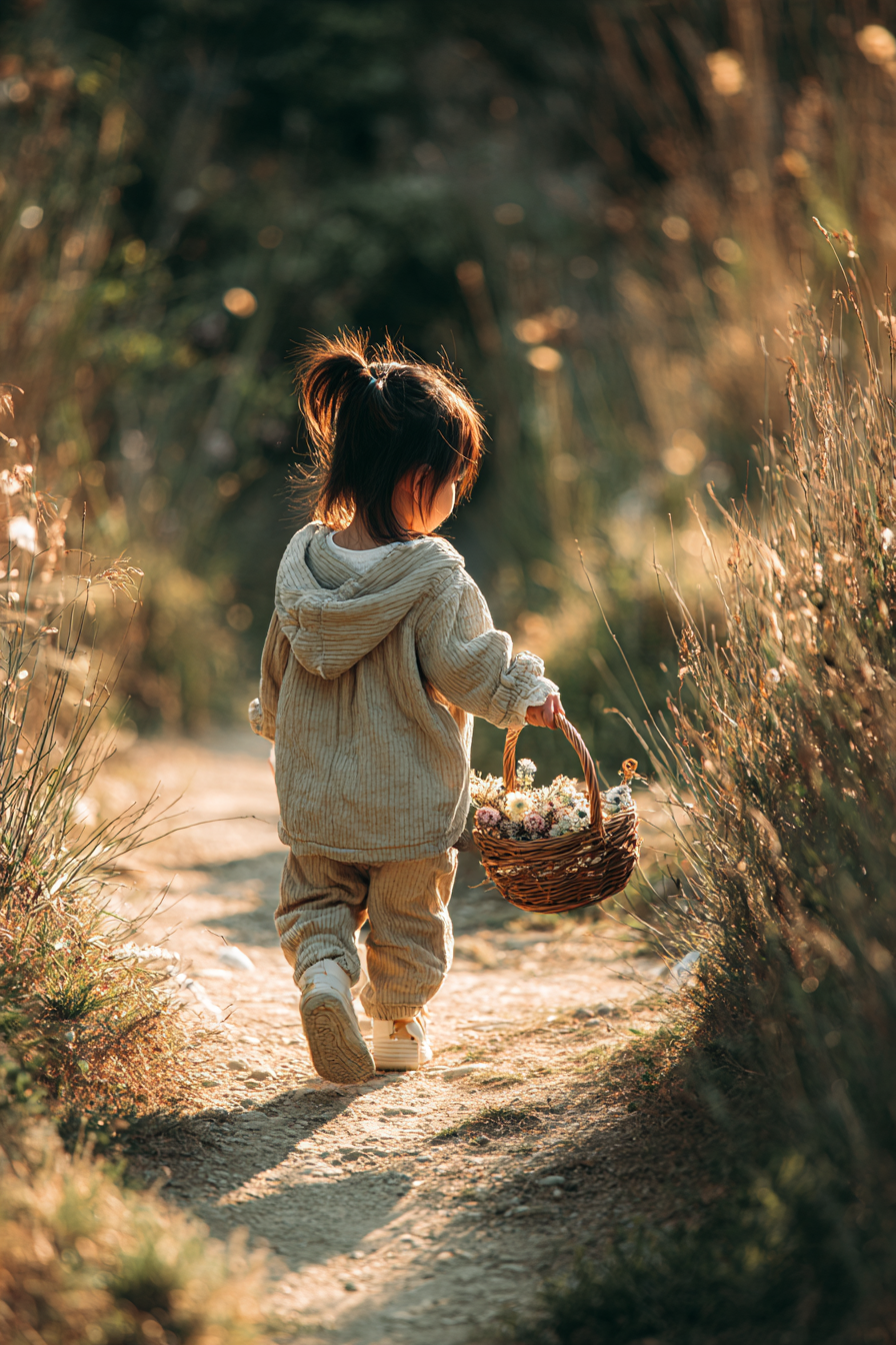 Toddler observing nature during an outdoor treasure hunt