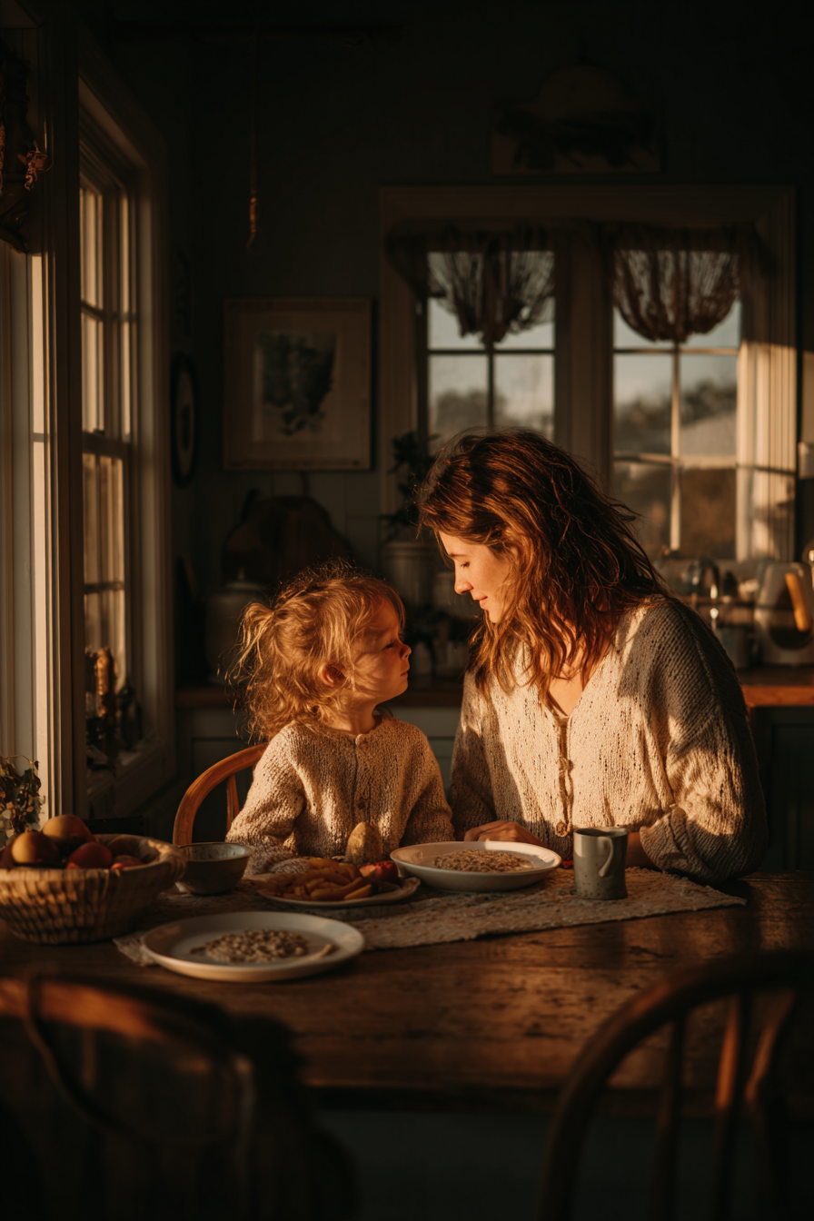 Toddler hands stacking small wooden blocks in warm natural light
