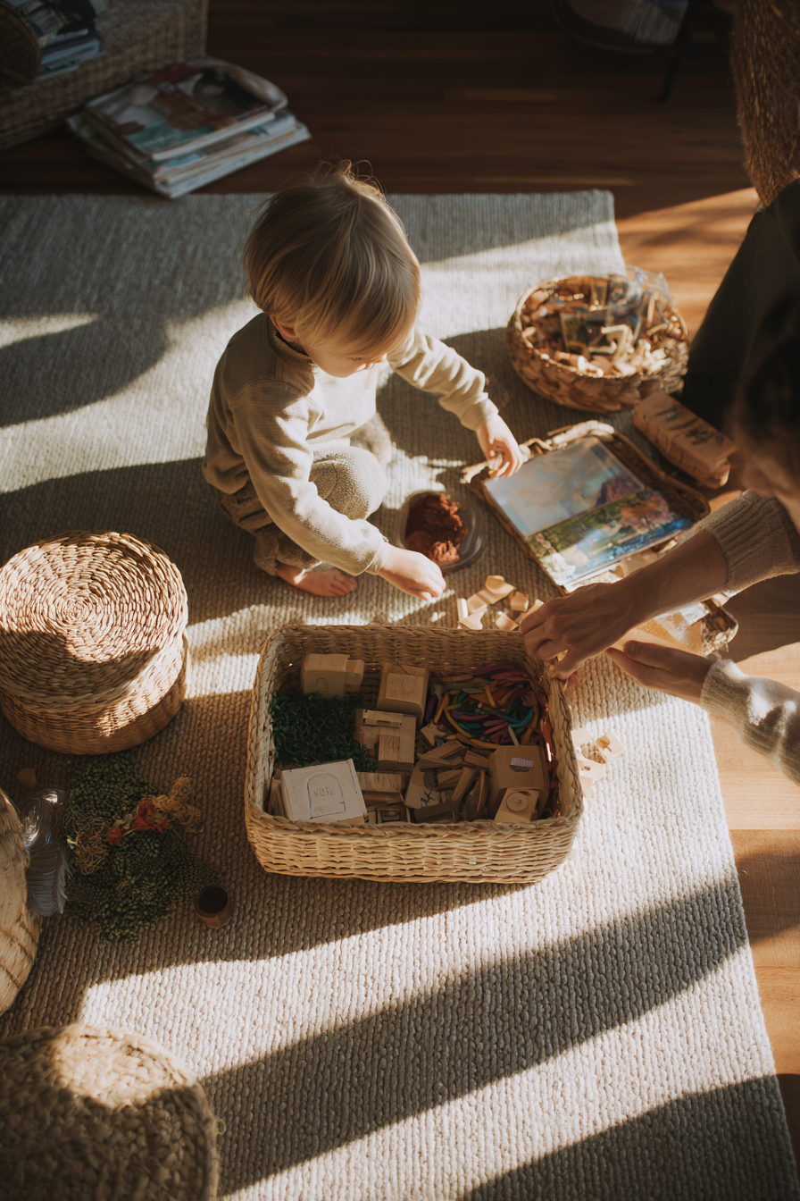 Toddler sorting natural objects