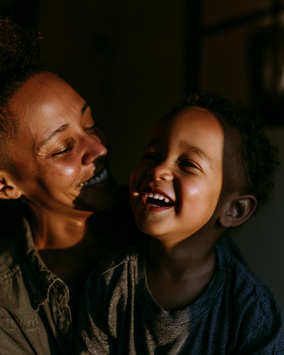 Toddler laughing with parent