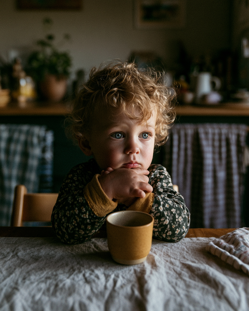 Toddler looking into an empty cup