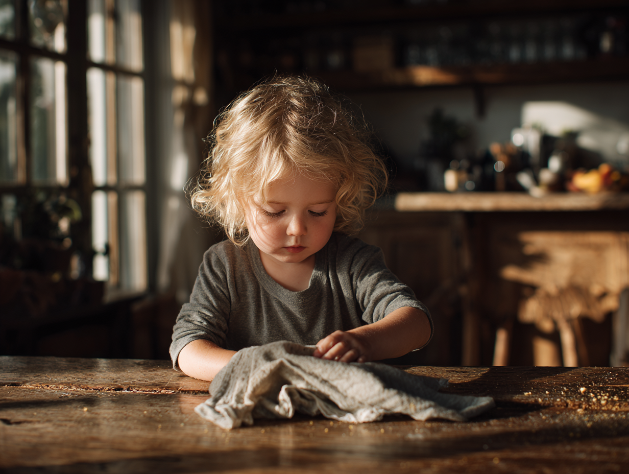 Toddler wiping table